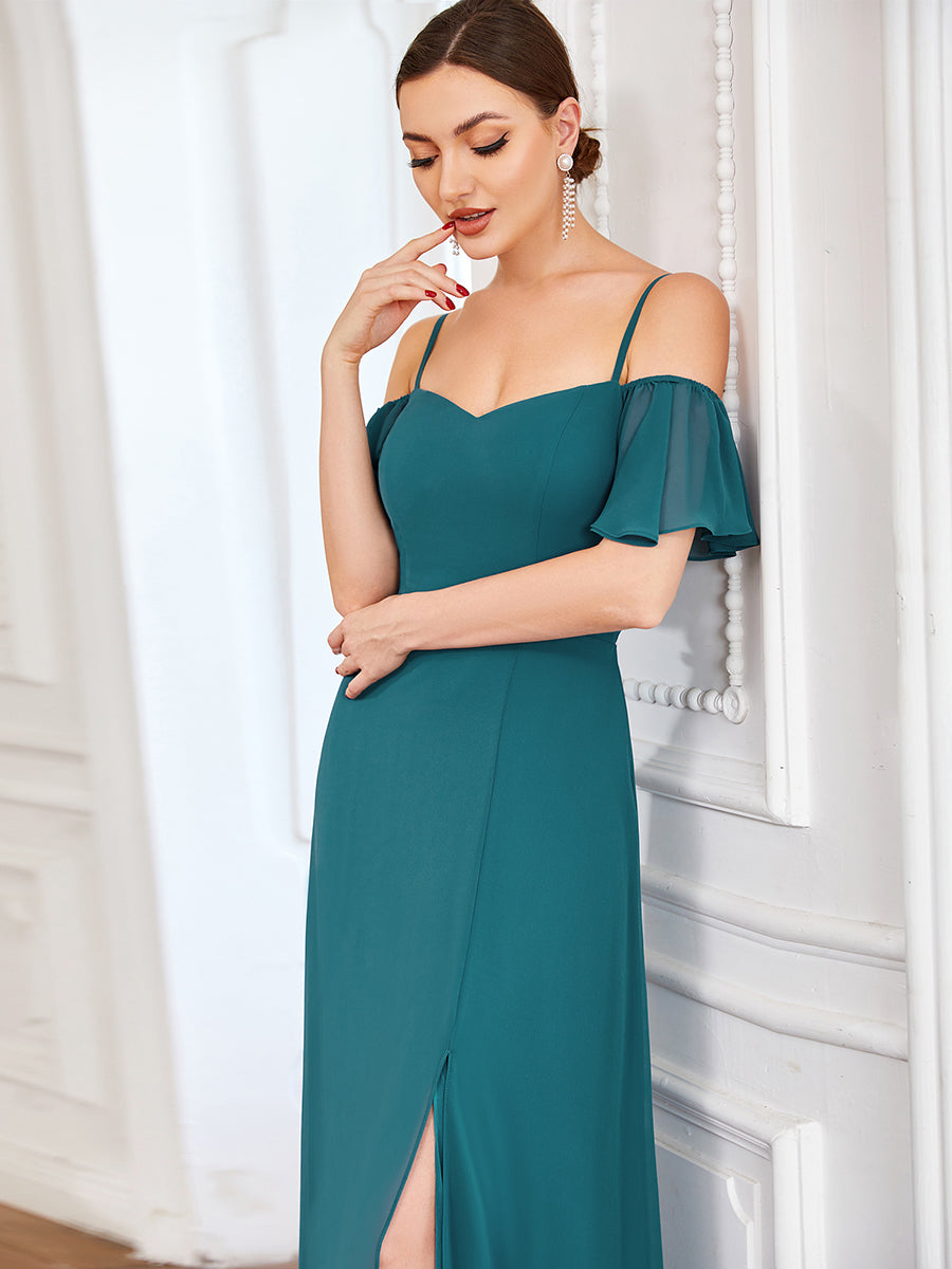 Taille personnalisée Robe de soirée sexy à épaules dénudées et à encolure en V #Couleur_Bleu Sarcelle