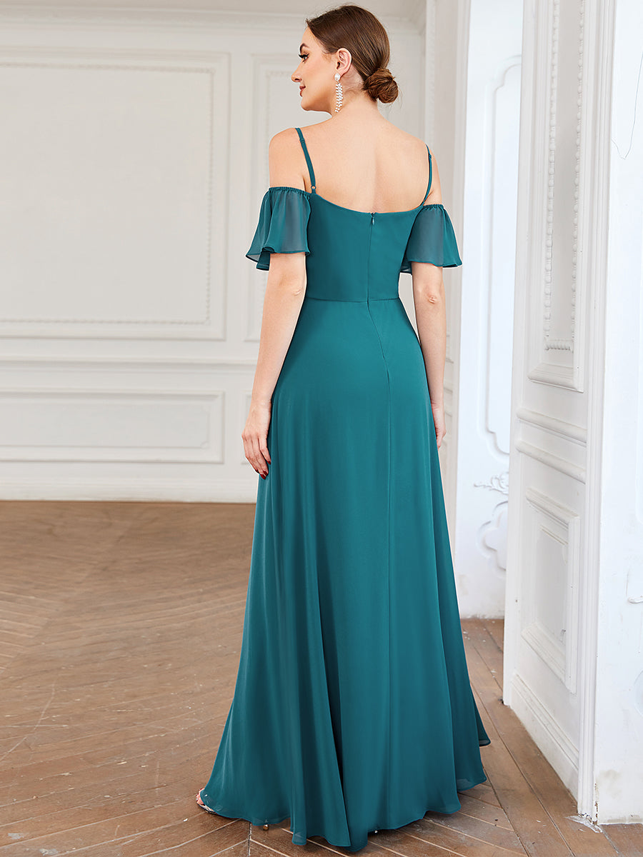 Taille personnalisée Robe de soirée sexy à épaules dénudées et à encolure en V #Couleur_Bleu Sarcelle