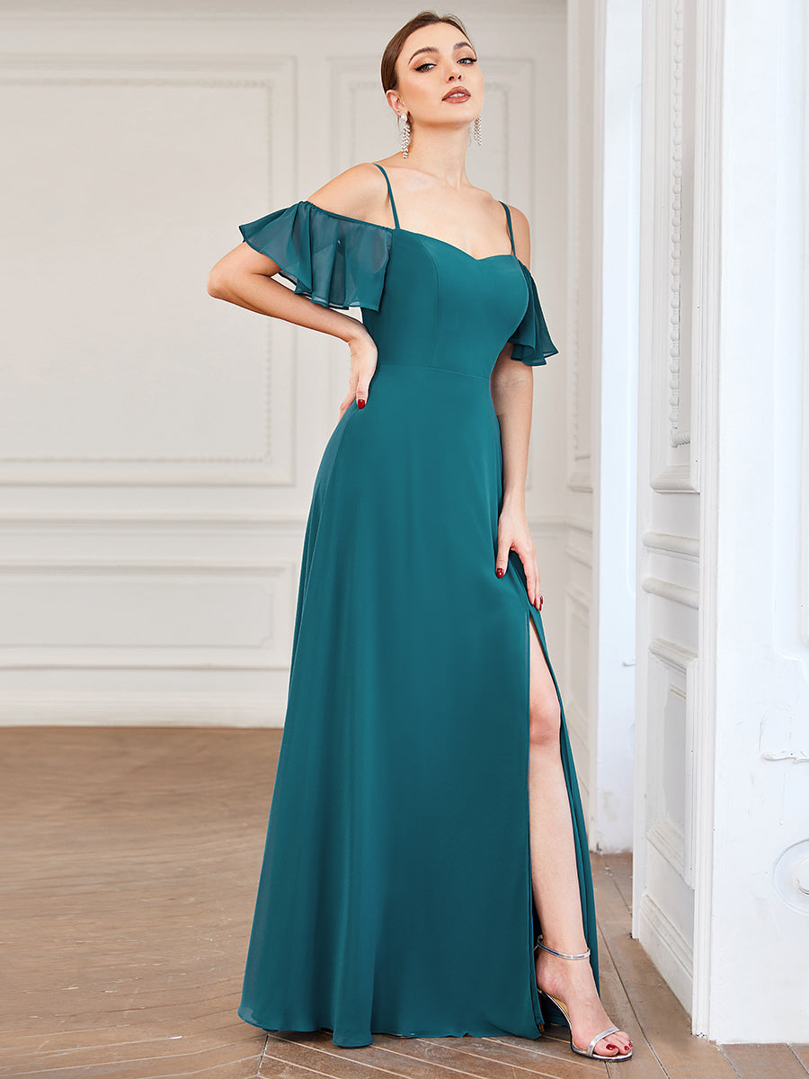 Taille personnalisée Robe de soirée sexy à épaules dénudées et à encolure en V #Couleur_Bleu Sarcelle