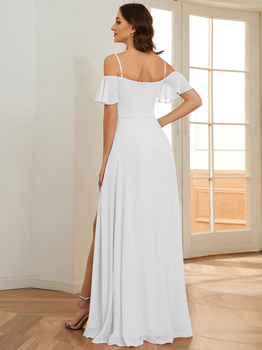 Taille personnalisée Robe de soirée sexy à épaules dénudées et à encolure en V #Couleur_Blanc