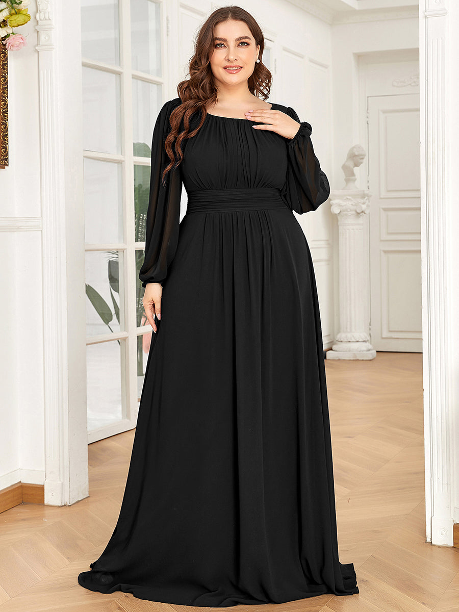 Robe demoiselle d'honneur en mousseline à taille haute Manches bouffantes #Couleur_Noir