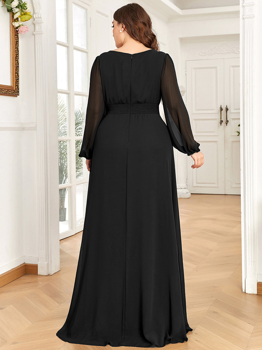 Robe demoiselle d'honneur en mousseline à taille haute Manches bouffantes #Couleur_Noir