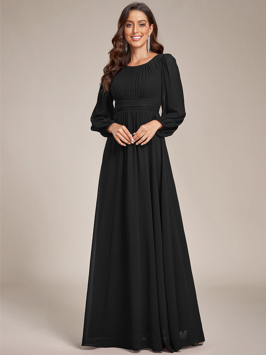 Robe demoiselle d'honneur en mousseline à taille haute Manches bouffantes #Couleur_Noir