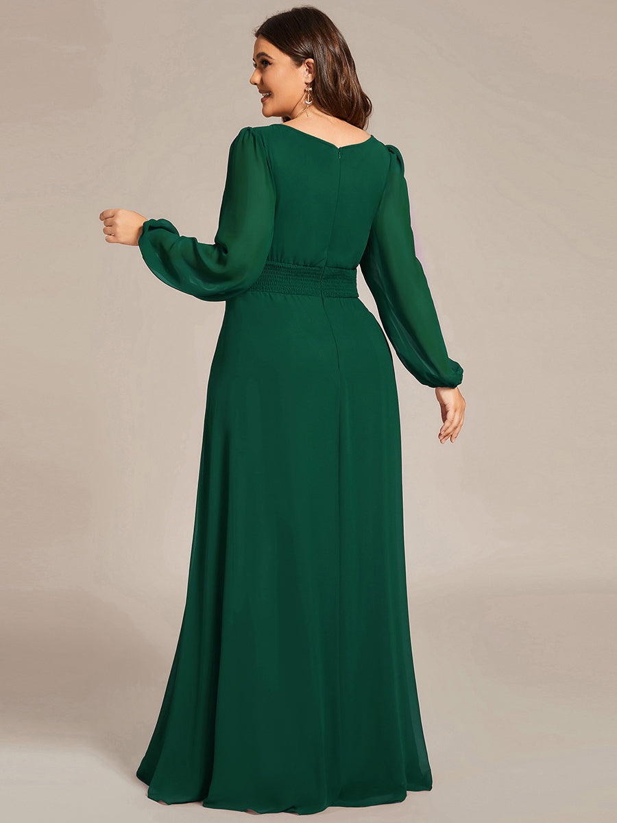 Robe demoiselle d'honneur en mousseline à taille haute Manches bouffantes #Couleur_Vert Fonce