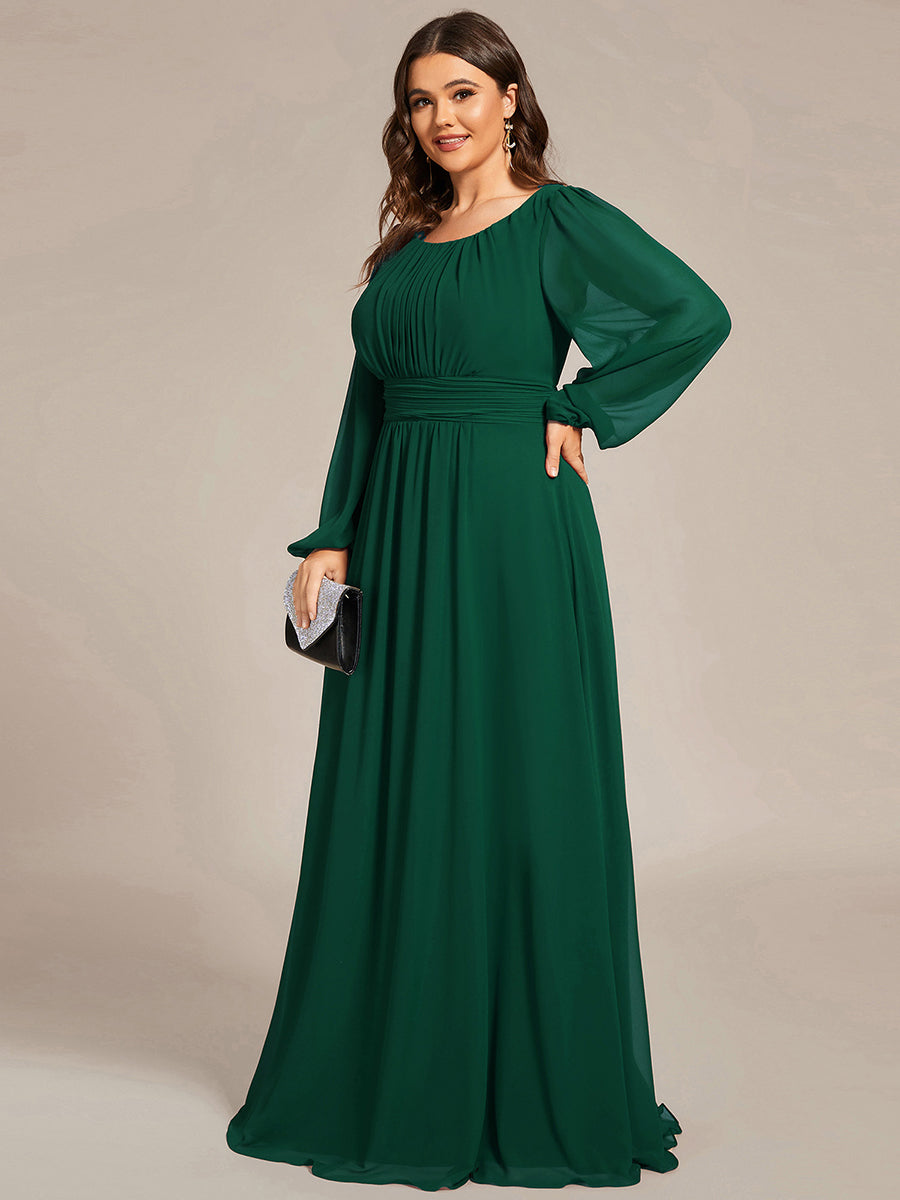 Robe de demoiselle d'honneur plissée à manches longues transparente de grande taille #Couleur_Vert Fonce