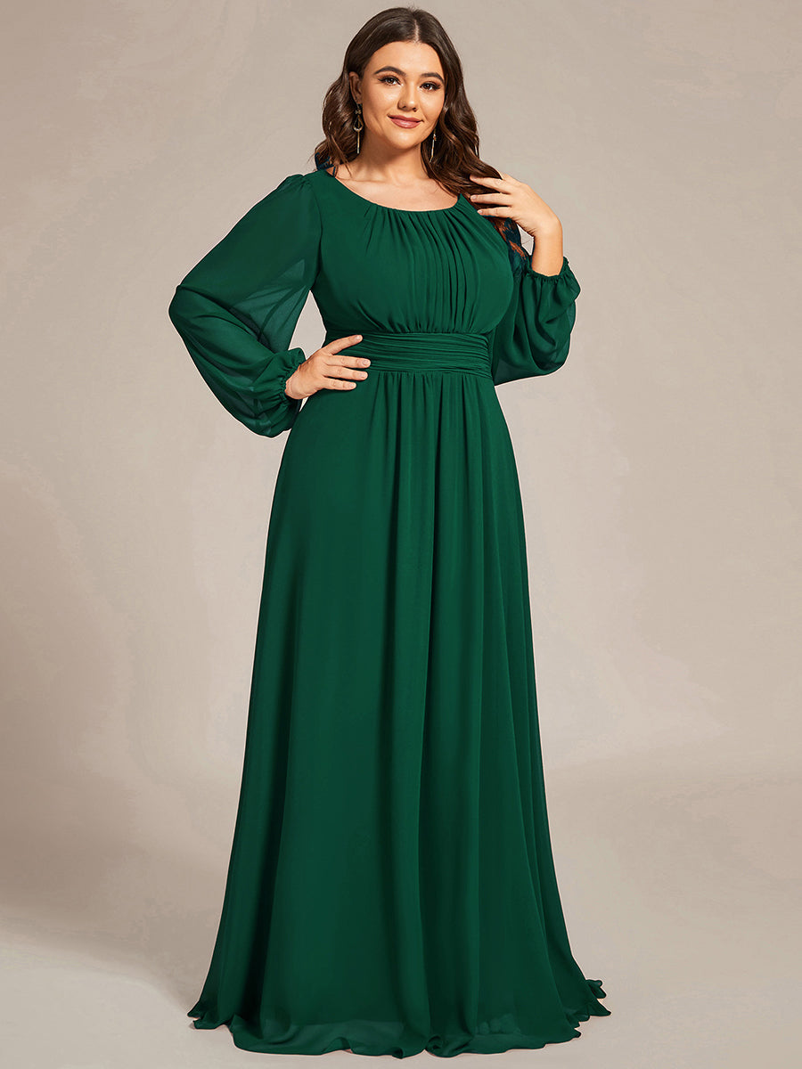 Robe de demoiselle d'honneur plissée à manches longues transparente de grande taille #Couleur_Vert Fonce