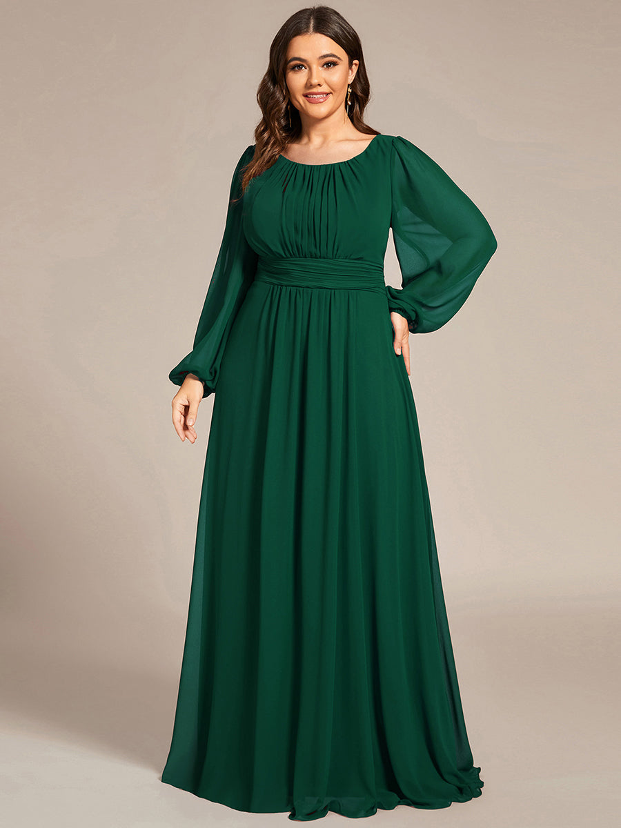 Robe demoiselle d'honneur en mousseline à taille haute Manches bouffantes #Couleur_Vert Fonce