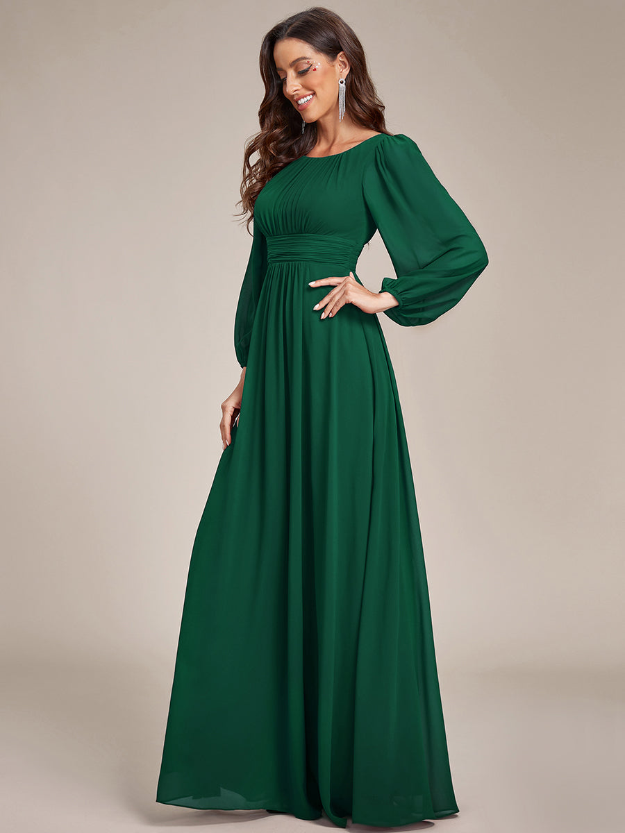 Robe demoiselle d'honneur en mousseline à taille haute Manches bouffantes #Couleur_Vert Fonce