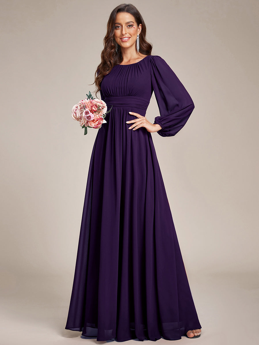 Robe demoiselle d'honneur en mousseline à taille haute Manches bouffantes #Couleur_Violet Fonce