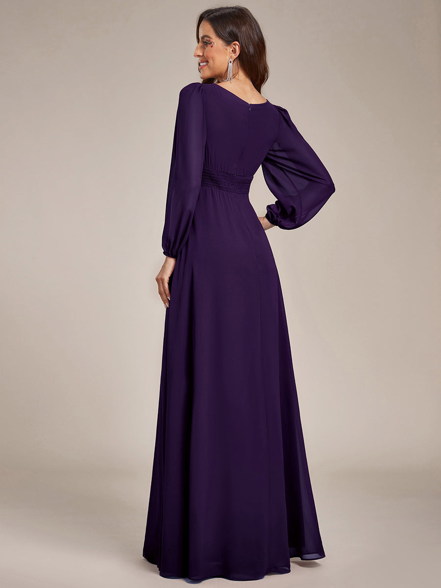 Robe demoiselle d'honneur en mousseline à taille haute Manches bouffantes #Couleur_Violet Fonce