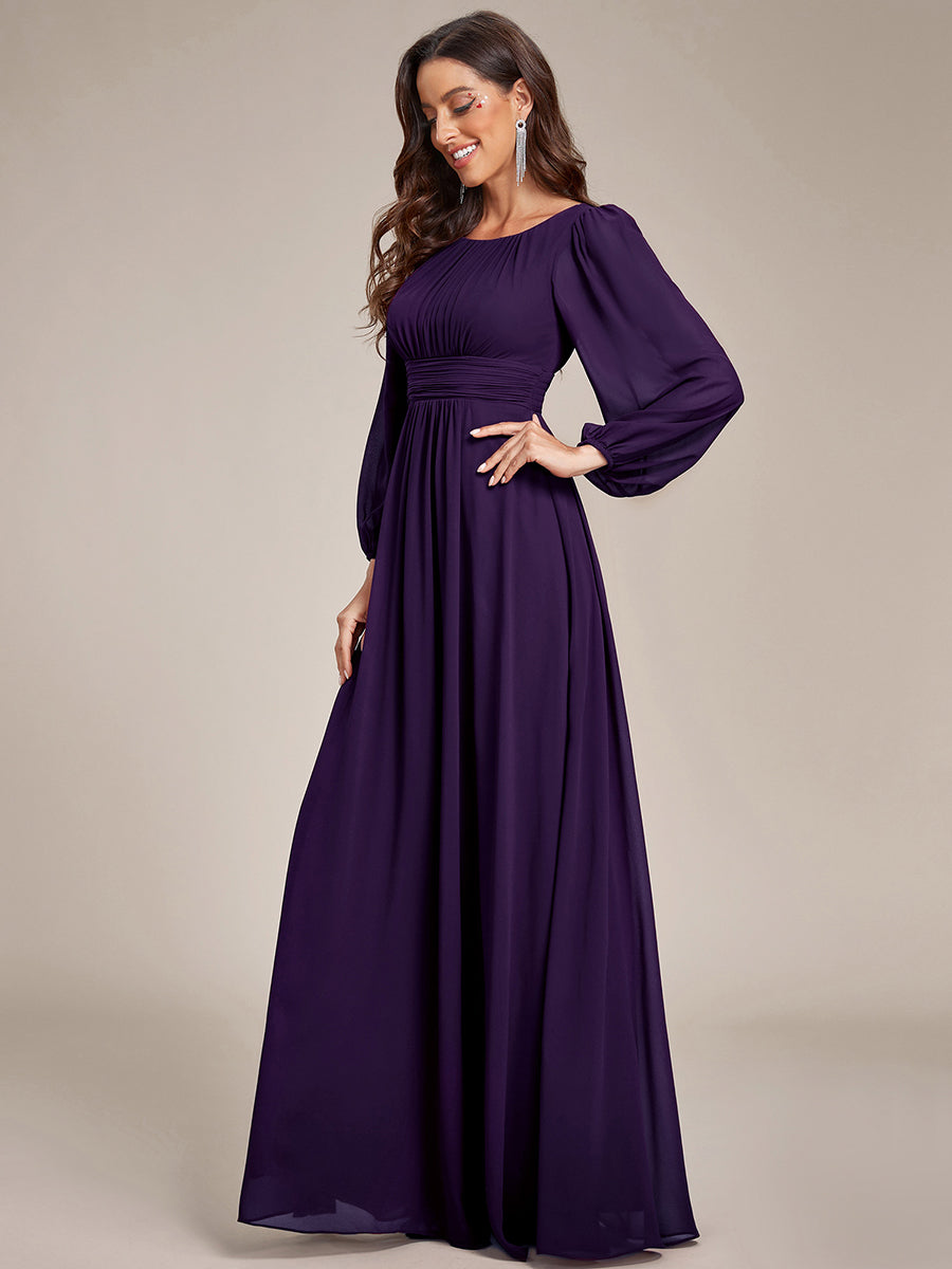 Robe demoiselle d'honneur en mousseline à taille haute Manches bouffantes #Couleur_Violet Fonce