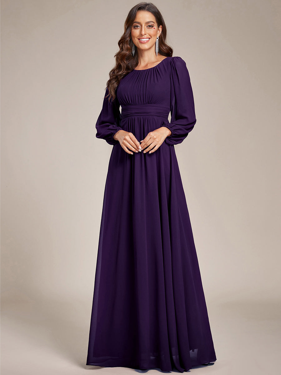 Robe demoiselle d'honneur en mousseline à taille haute Manches bouffantes #Couleur_Violet Fonce