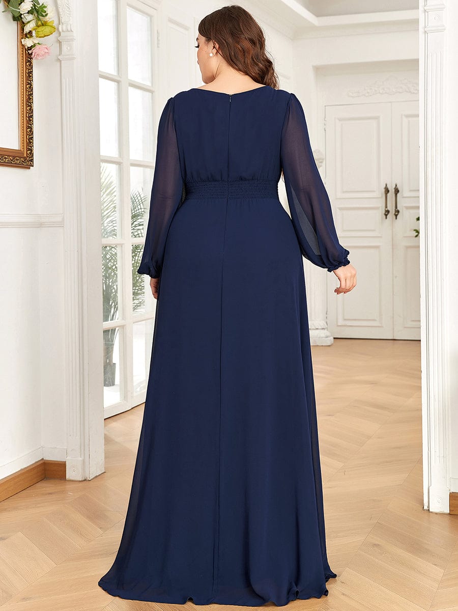 Robe demoiselle d'honneur en mousseline à taille haute Manches bouffantes #Couleur_Bleu Marine