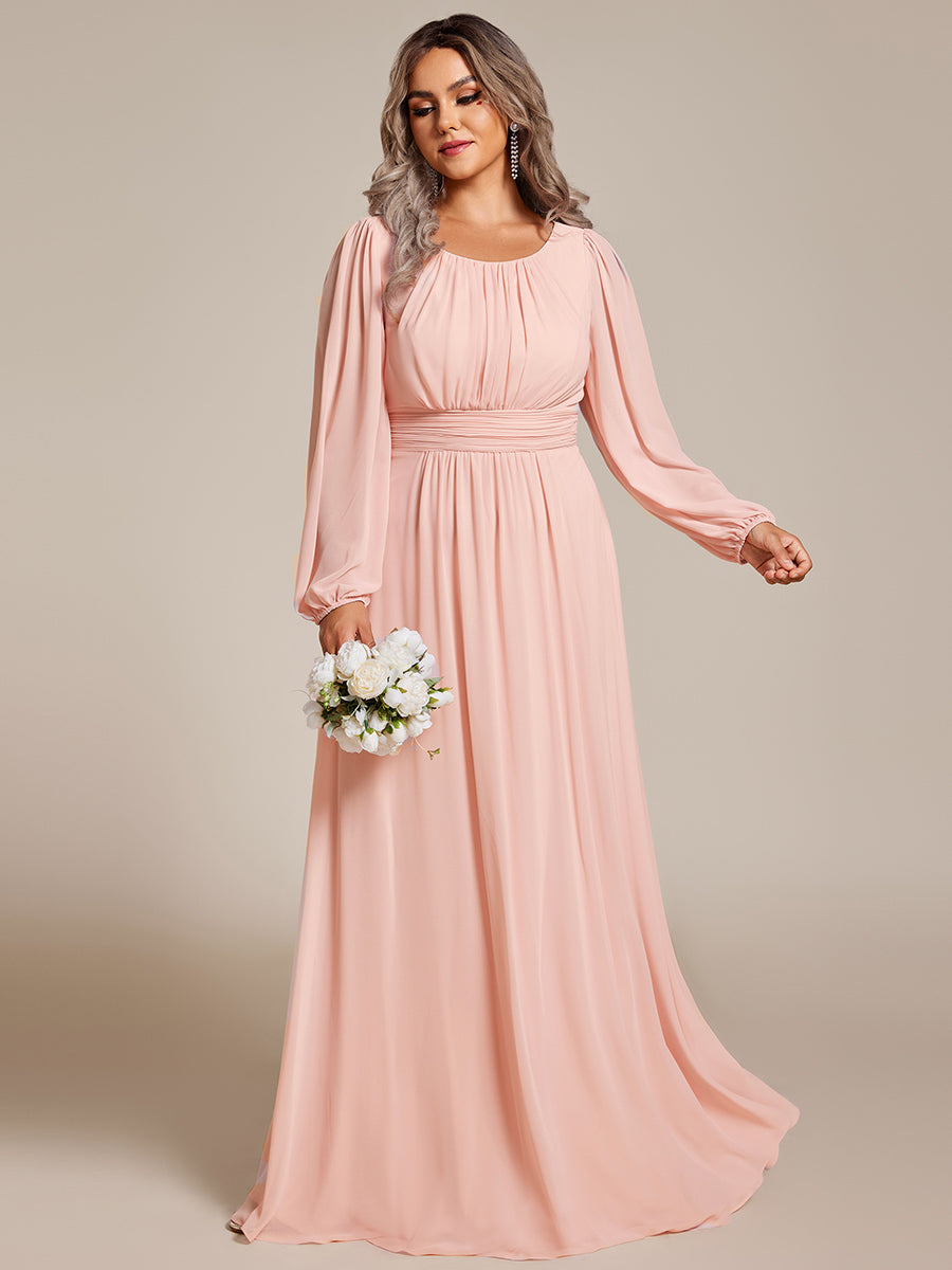 Robe demoiselle d'honneur en mousseline à taille haute Manches bouffantes #Couleur_Rose