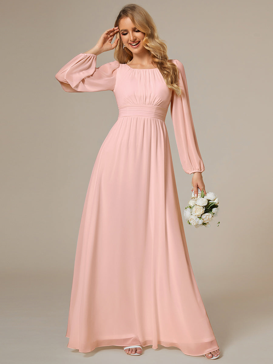 Taille personnalisée Robe demoiselle d'honneur en mousseline à taille haute Manches bouffantes #Couleur_Rose