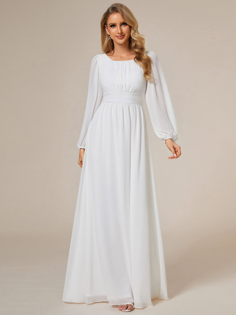 Robe demoiselle d'honneur en mousseline à taille haute Manches bouffantes #Couleur_Blanc