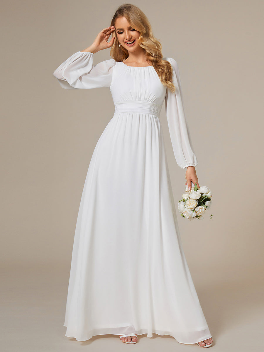 Robe demoiselle d'honneur en mousseline à taille haute Manches bouffantes #Couleur_Blanc