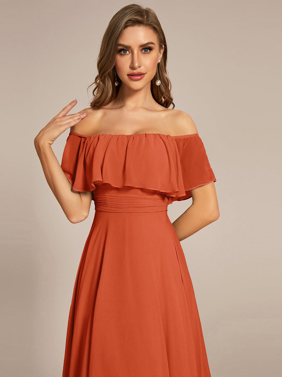 Robe demoiselle d'honneur Manches Courtes Epaules dénudées Volants en Cascade #Couleur_Burnt Orange