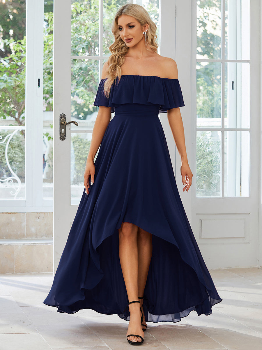 Robe demoiselle d honneur Haute basse avec Epaules denudees et volants Ever Pretty FR