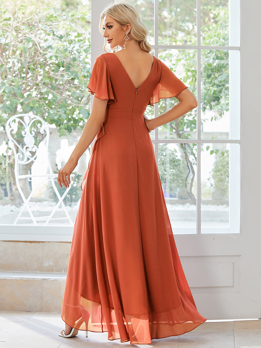 Robe demoiselle d'honneur Superbe mousseline Manches volantées à ourlet lotus #Couleur_Burnt Orange