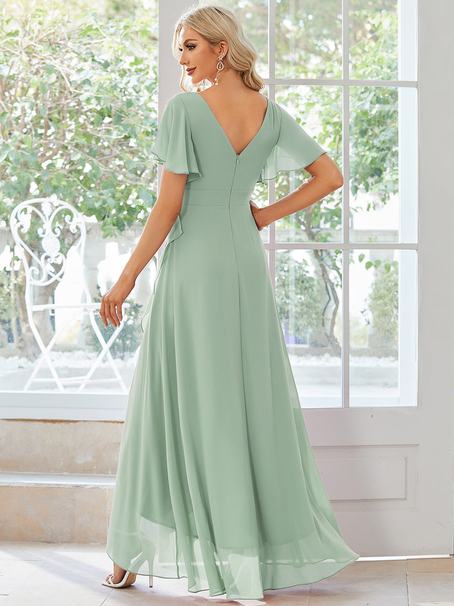 Robe demoiselle d'honneur Superbe mousseline Manches volantées à ourlet lotus #Couleur_Menthe Verte