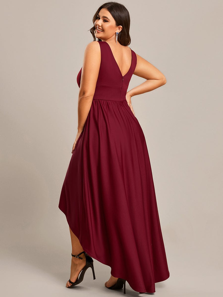 Robe Demoiselle d'honneur Taille Empire Sans Manches Haute-basse Grande Taille #Couleur_Bordeaux