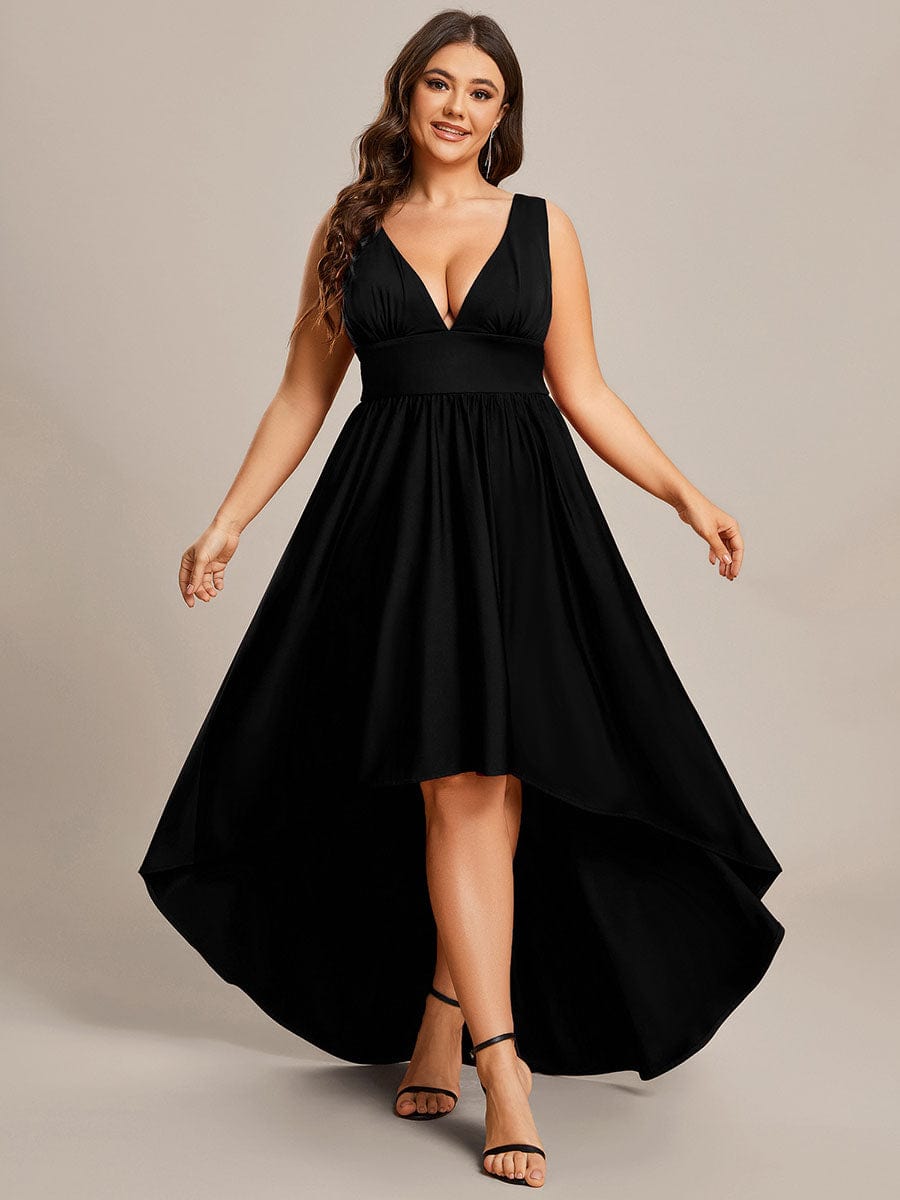 Robe Demoiselle d'honneur Taille Empire Sans Manches Haute-basse Grande Taille #Couleur_Noir