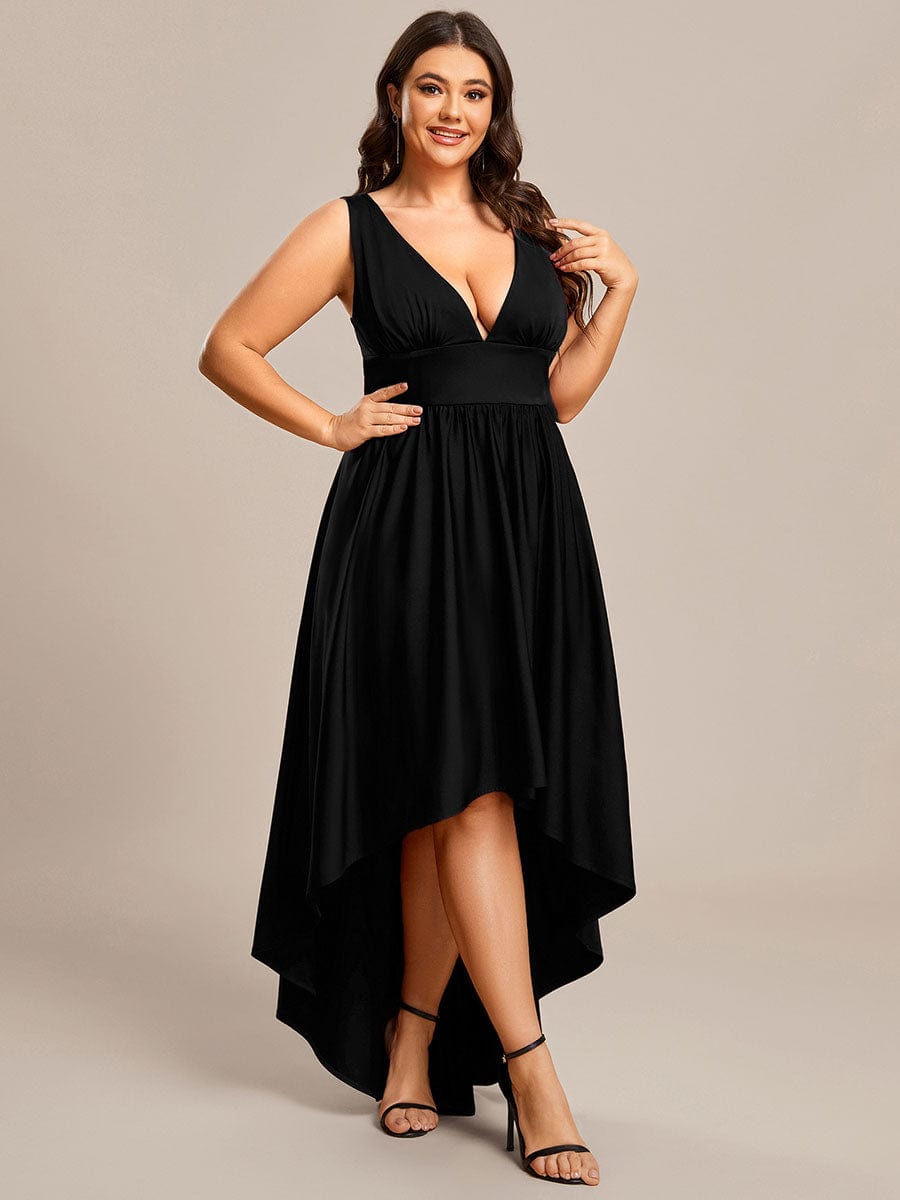 Robe Demoiselle d'honneur Taille Empire Sans Manches Haute-basse Grande Taille #Couleur_Noir