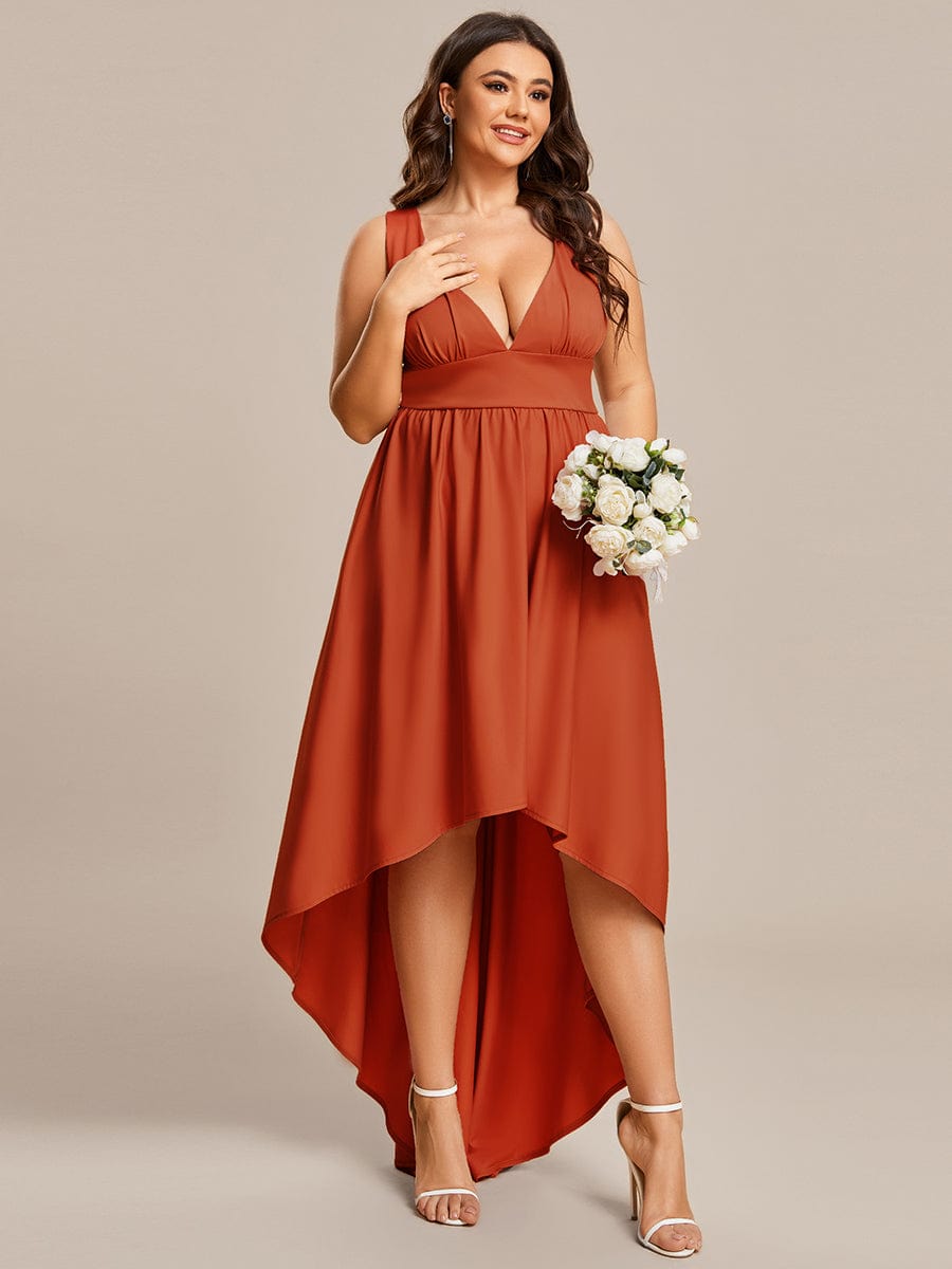 Robe Demoiselle d'honneur Taille Empire Sans Manches Haute-basse Grande Taille #Couleur_Burnt Orange