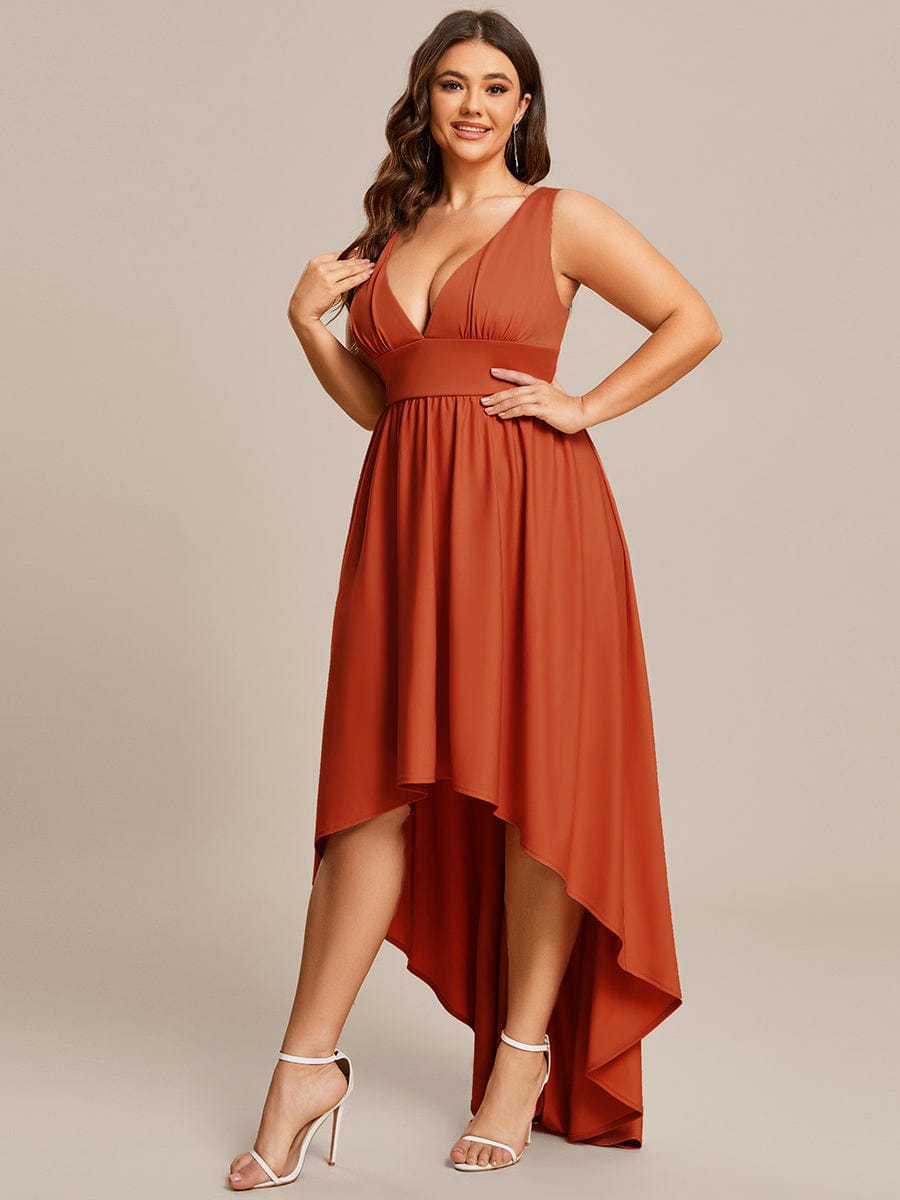 Robe Demoiselle d'honneur Taille Empire Sans Manches Haute-basse Grande Taille #Couleur_Burnt Orange