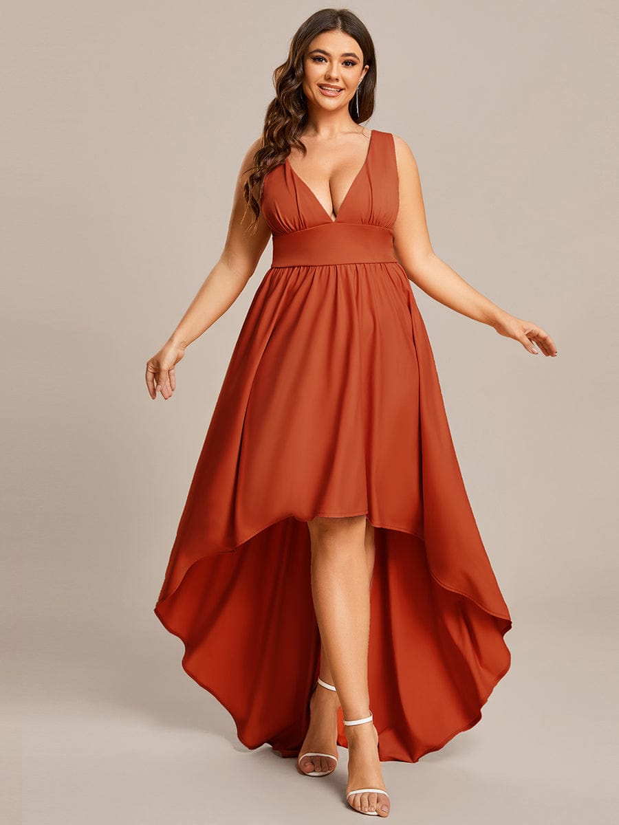 Robe Demoiselle d'honneur Taille Empire Sans Manches Haute-basse Grande Taille #Couleur_Burnt Orange