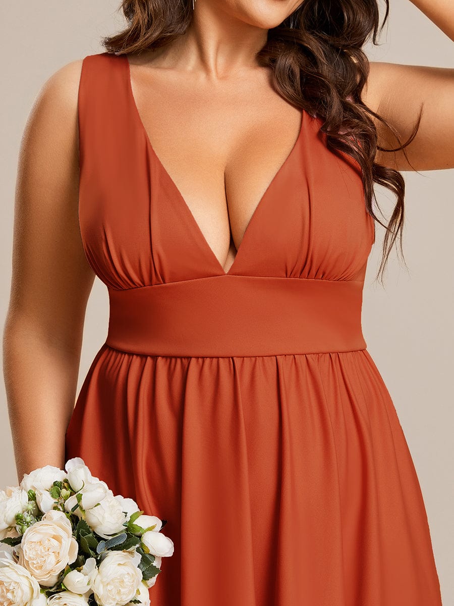 Robe Demoiselle d'honneur Taille Empire Sans Manches Haute-basse Grande Taille #Couleur_Burnt Orange