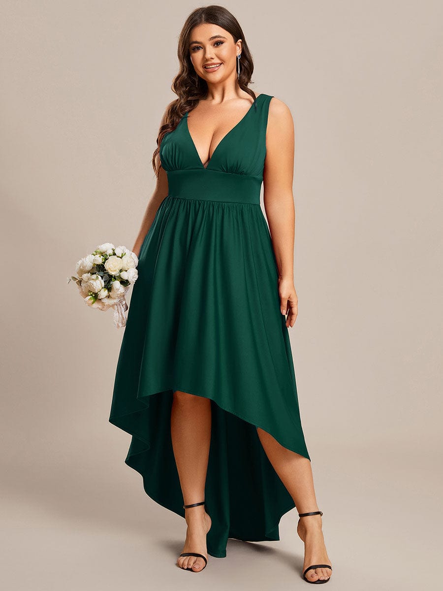 Robe Demoiselle d'honneur Taille Empire Sans Manches Haute-basse Grande Taille #Couleur_Vert Fonce