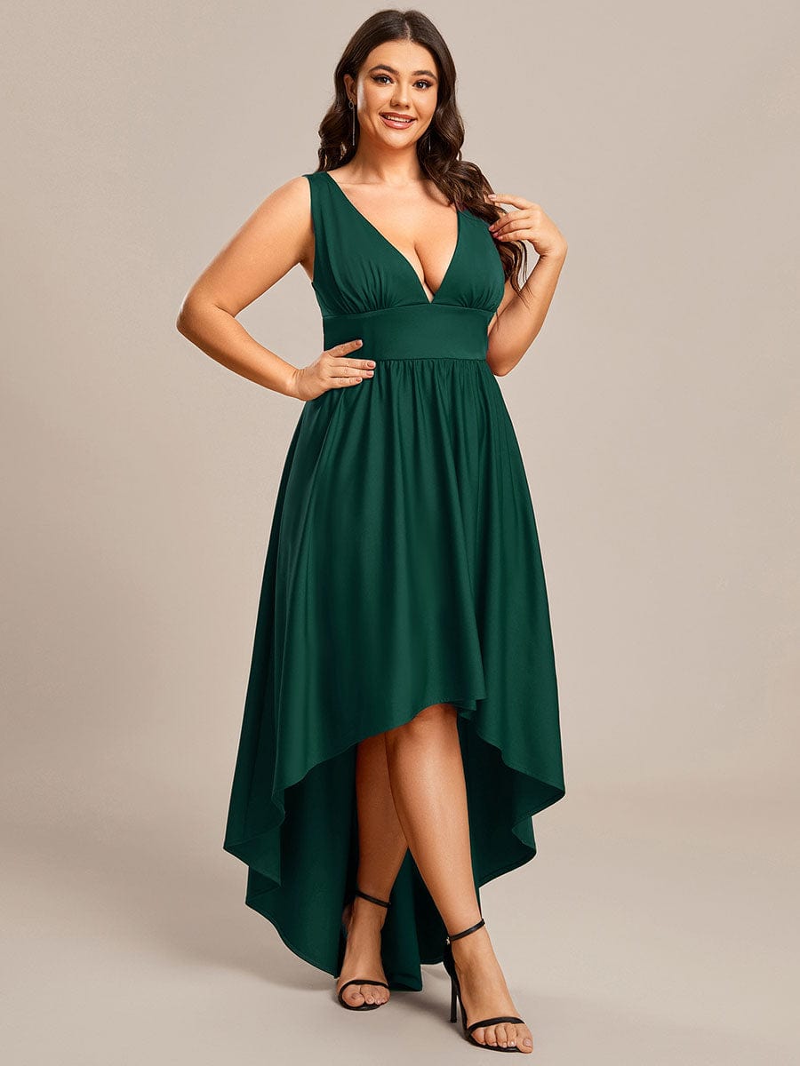 Robe Demoiselle d'honneur Taille Empire Sans Manches Haute-basse Grande Taille #Couleur_Vert Fonce