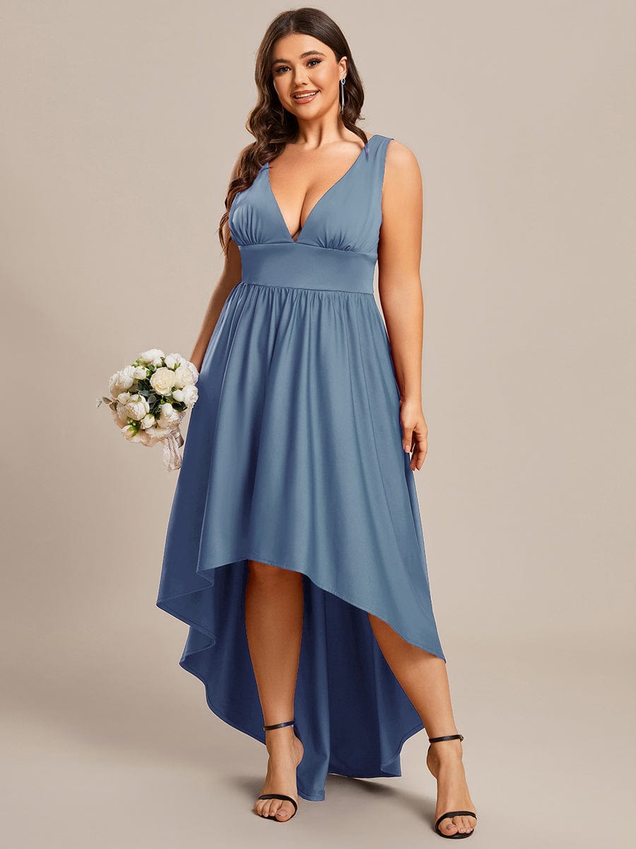 Robe Demoiselle d'honneur Taille Empire Sans Manches Haute-basse Grande Taille #Couleur_Marine Fume