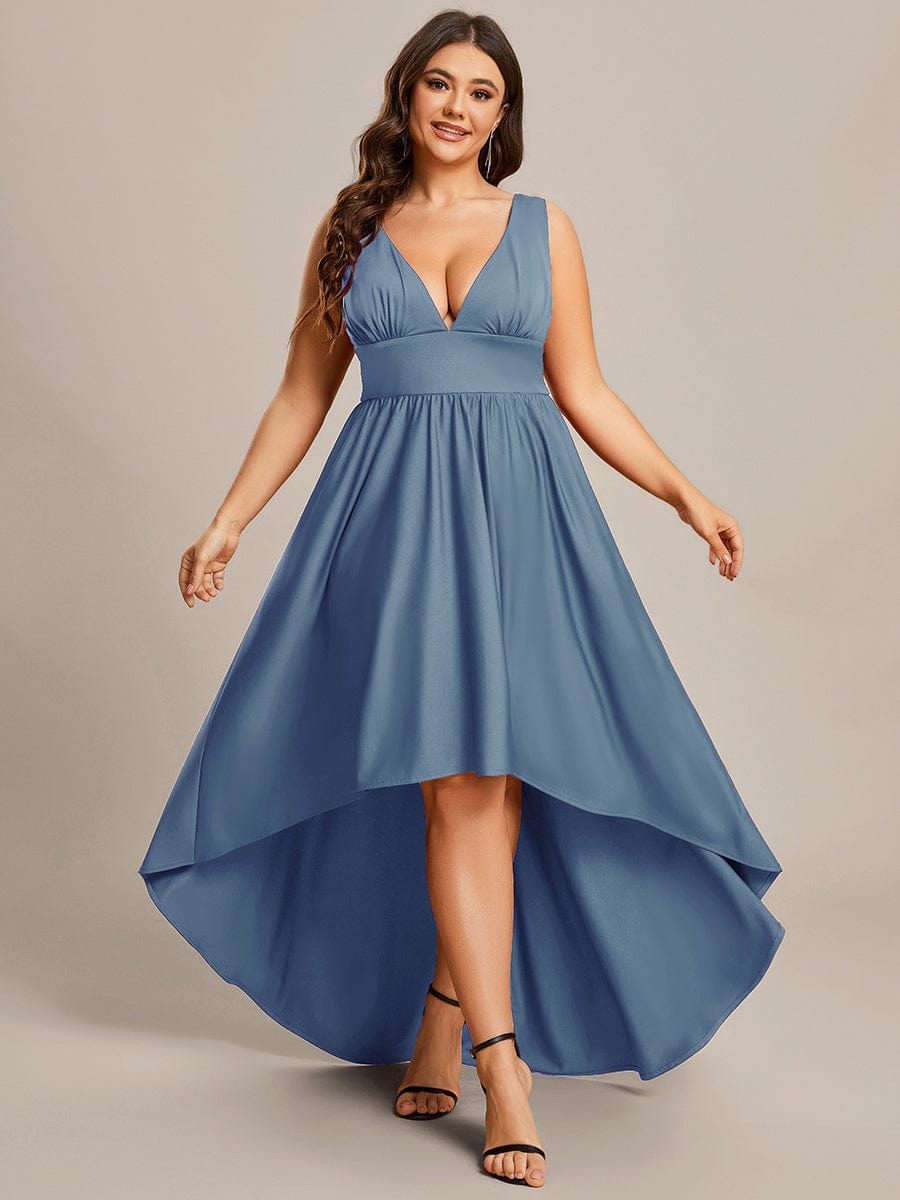 Robe Demoiselle d'honneur Taille Empire Sans Manches Haute-basse Grande Taille #Couleur_Marine Fume