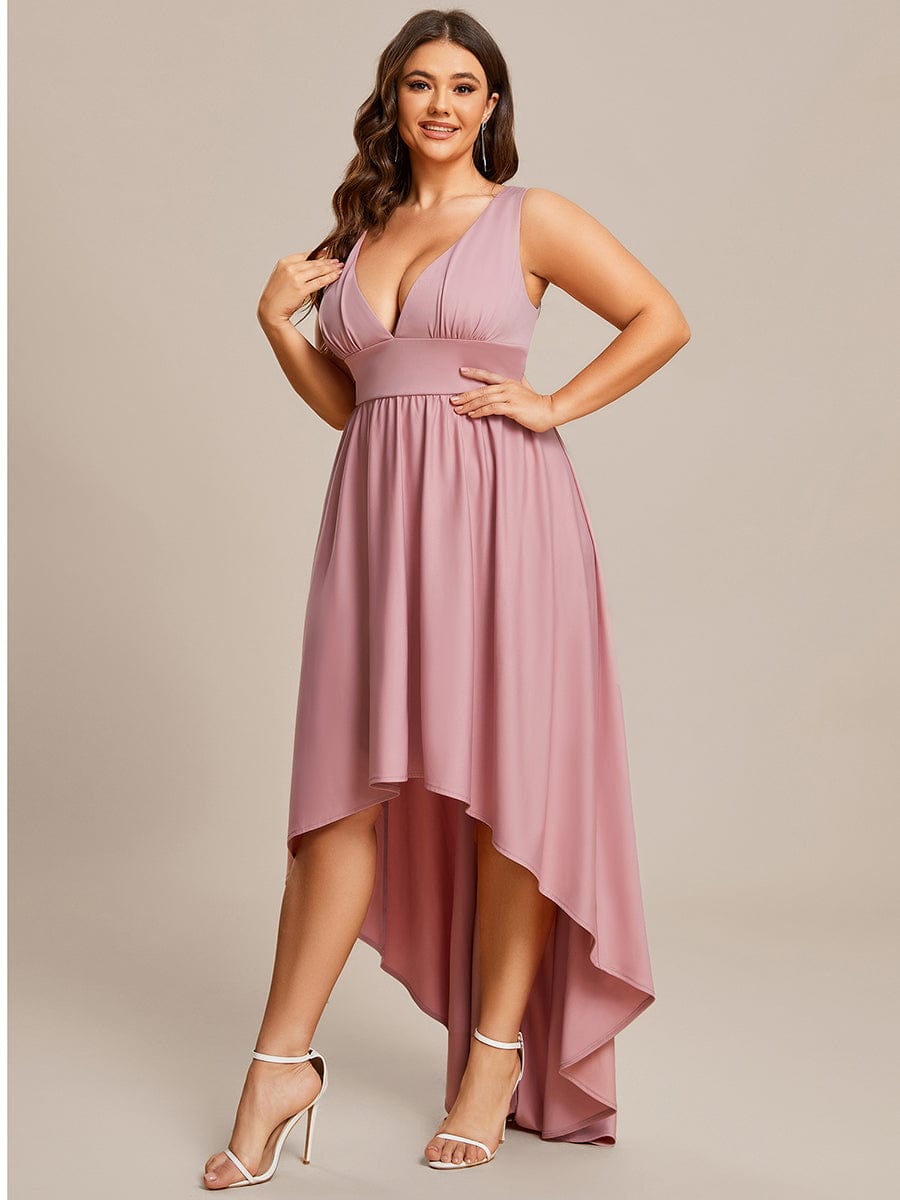 Robe Demoiselle d'honneur Taille Empire Sans Manches Haute-basse Grande Taille #Couleur_Rose fumee