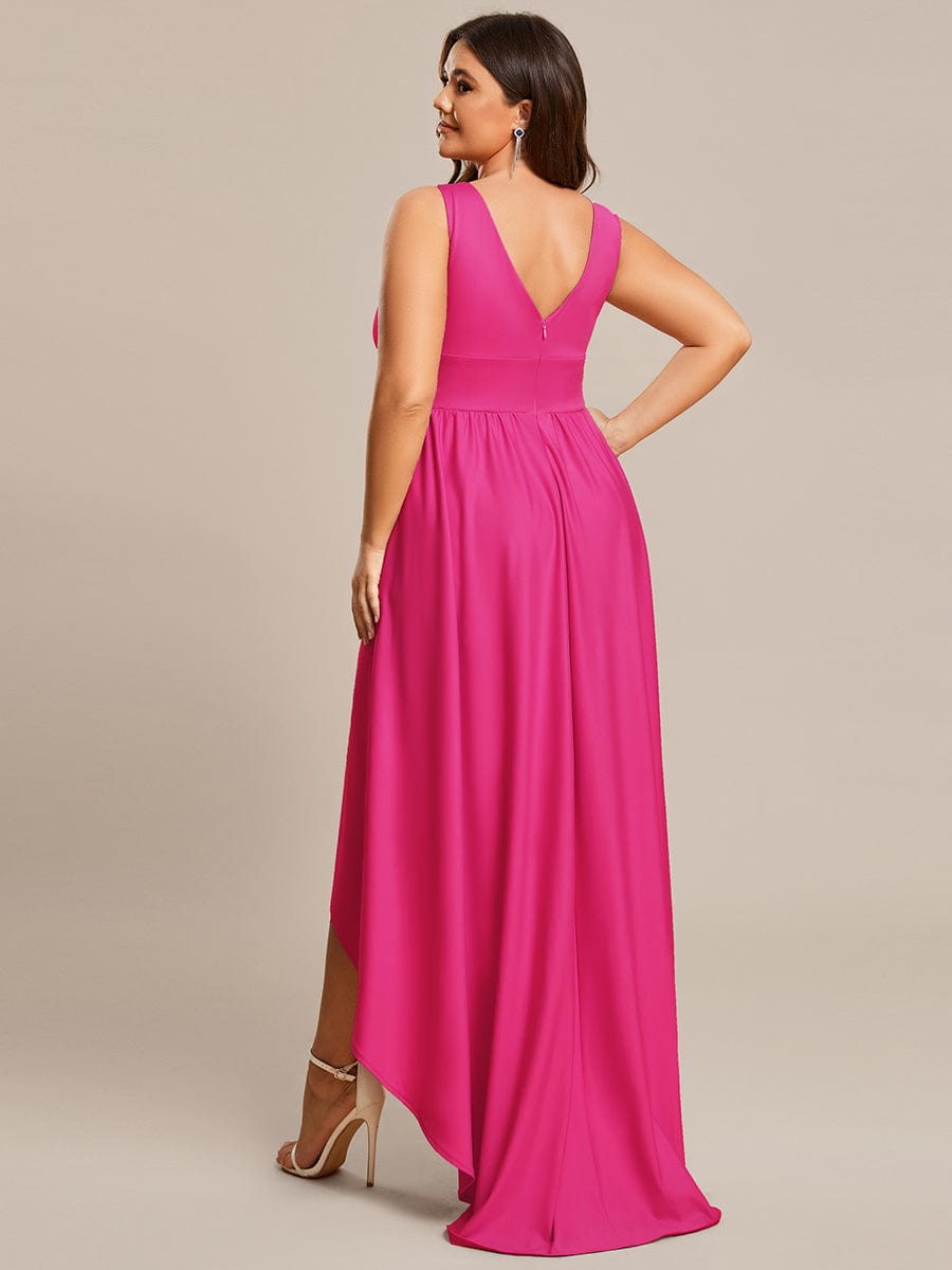 Robe Demoiselle d'honneur Taille Empire Sans Manches Haute-basse Grande Taille #Couleur_Rose Vif