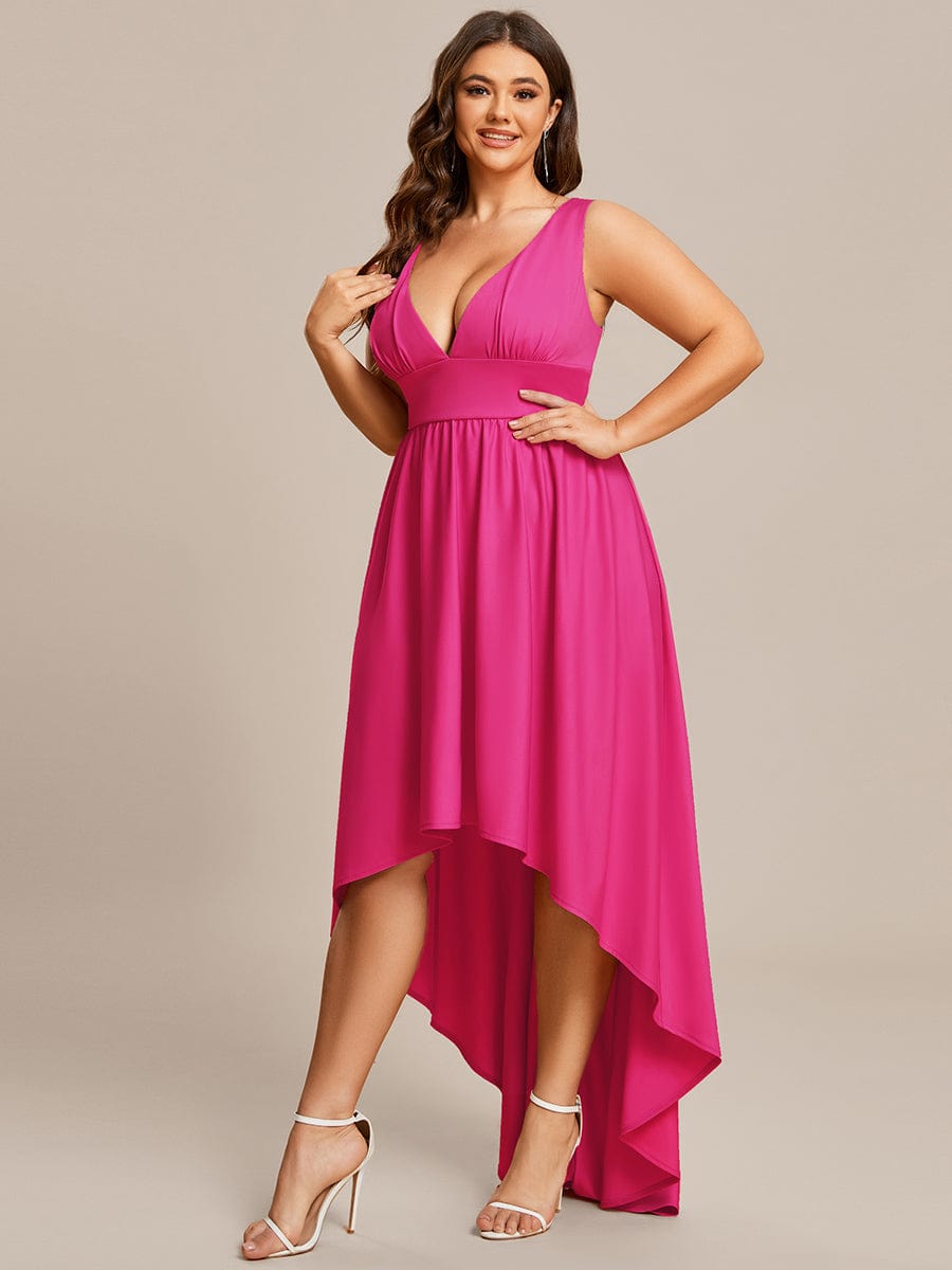 Robe Demoiselle d'honneur Taille Empire Sans Manches Haute-basse Grande Taille #Couleur_Rose Vif