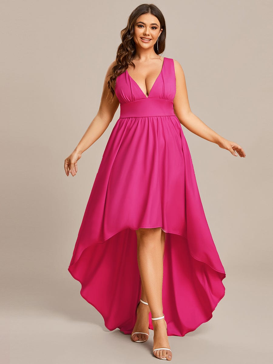 Robe Demoiselle d'honneur Taille Empire Sans Manches Haute-basse Grande Taille #Couleur_Rose Vif