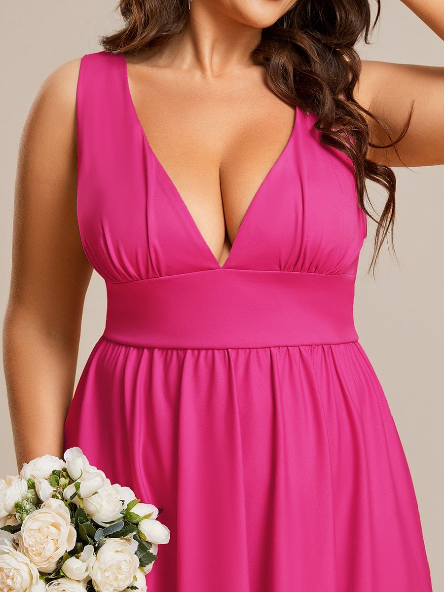 Robe Demoiselle d'honneur Taille Empire Sans Manches Haute-basse Grande Taille #Couleur_Rose Vif