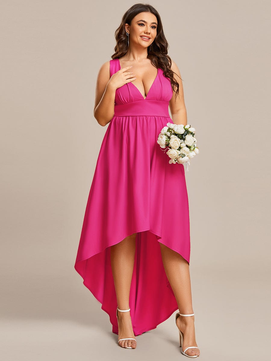 Robe Demoiselle d'honneur Taille Empire Sans Manches Haute-basse Grande Taille #Couleur_Rose Vif