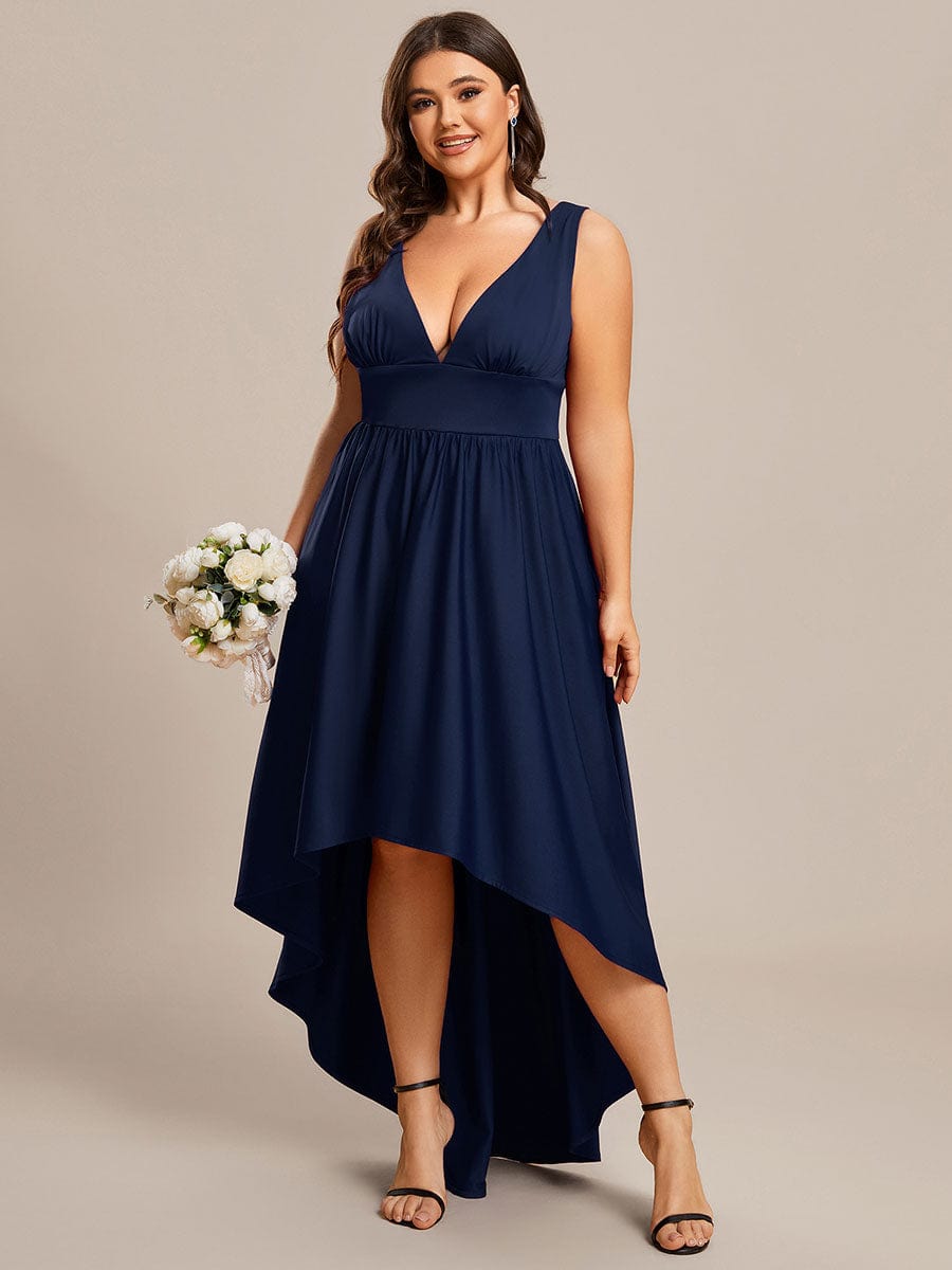 Robe Demoiselle d'honneur Taille Empire Sans Manches Haute-basse Grande Taille #Couleur_Bleu Marine