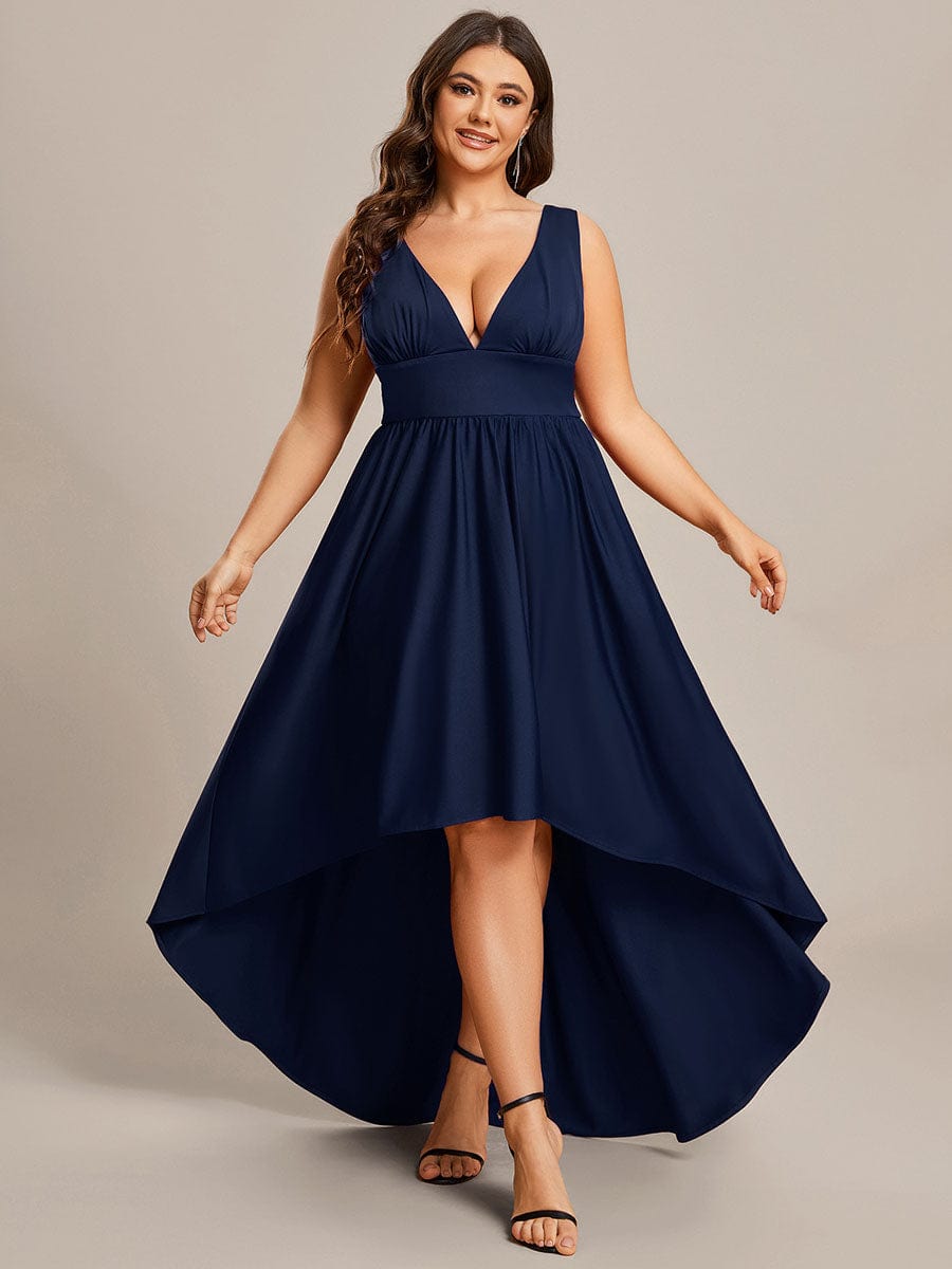 Robe Demoiselle d'honneur Taille Empire Sans Manches Haute-basse Grande Taille #Couleur_Bleu Marine