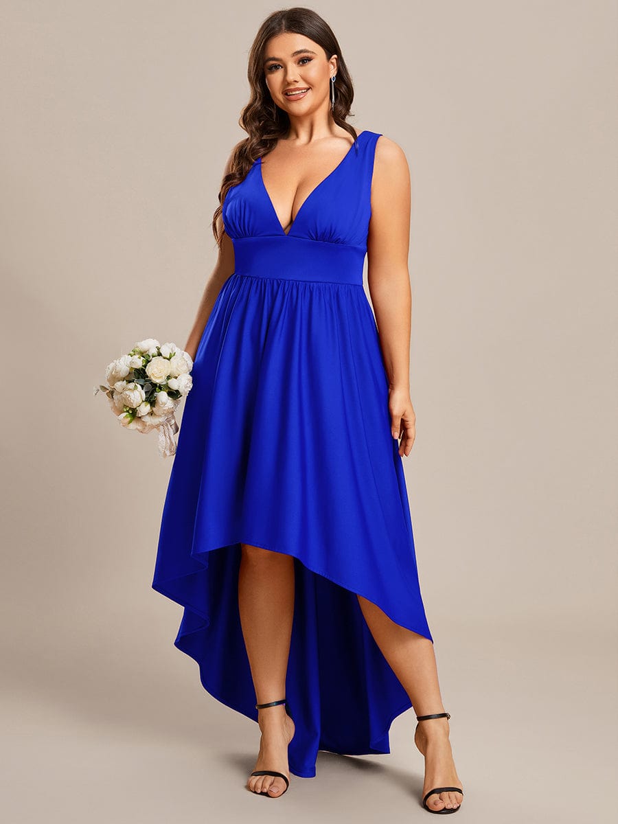 Robe Demoiselle d'honneur Taille Empire Sans Manches Haute-basse Grande Taille #Couleur_Bleu Saphir