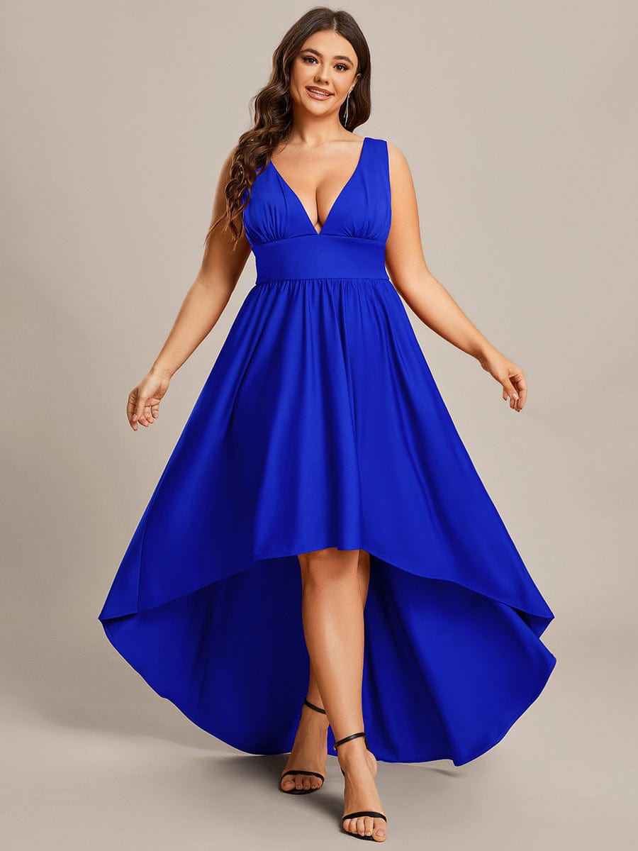 Robe Demoiselle d'honneur Taille Empire Sans Manches Haute-basse Grande Taille #Couleur_Bleu Saphir