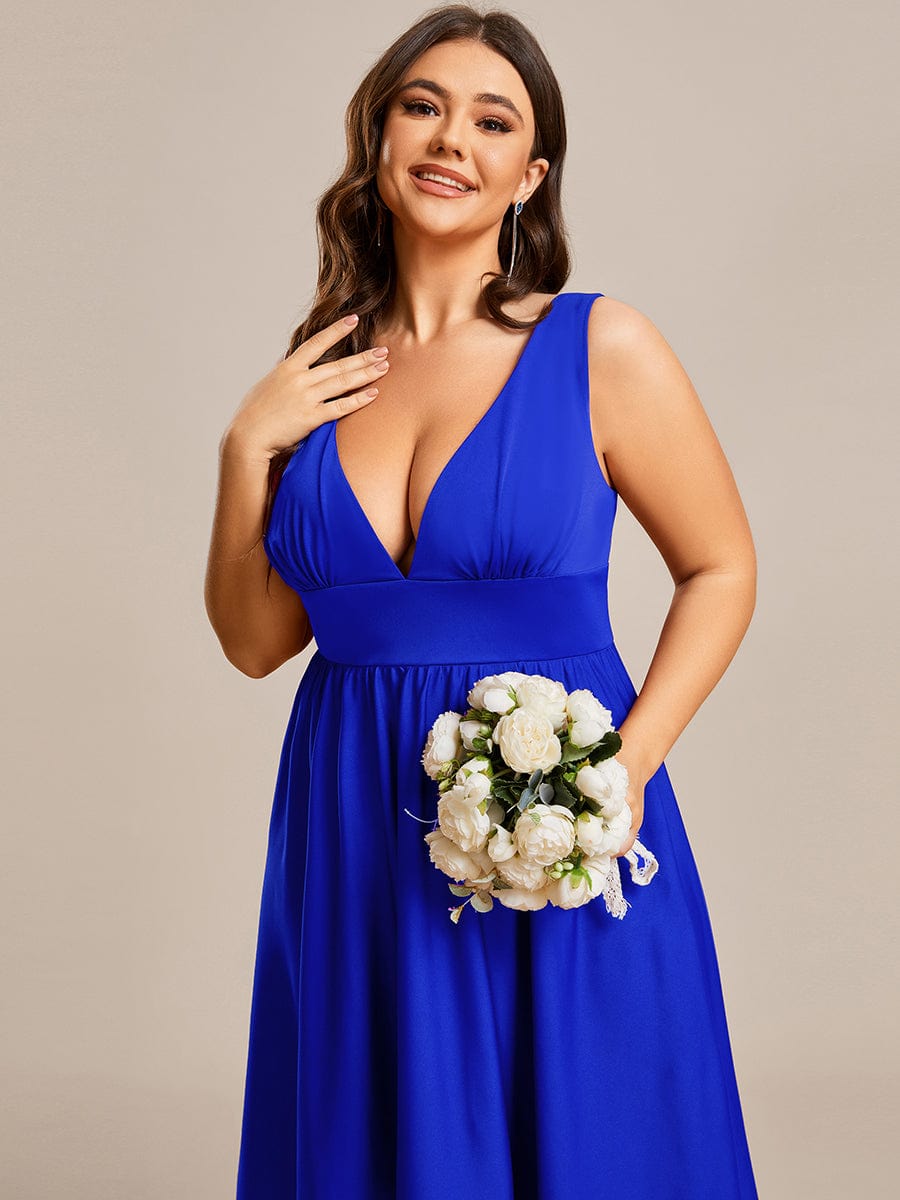 Robe mariage invitée élégante Taille Empire Sans Manches #Couleur_Bleu Saphir