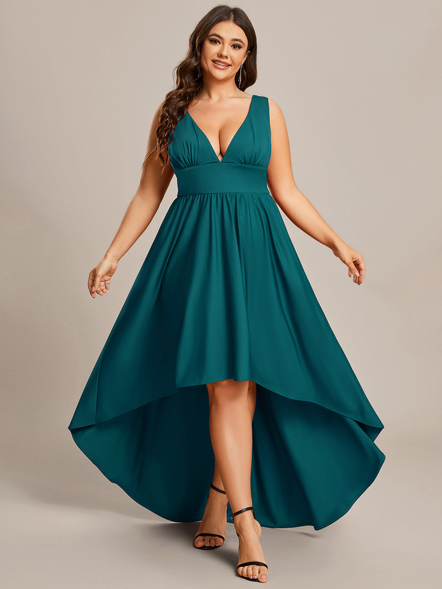 Robe Demoiselle d'honneur Taille Empire Sans Manches Haute-basse Grande Taille #Couleur_Bleu Sarcelle