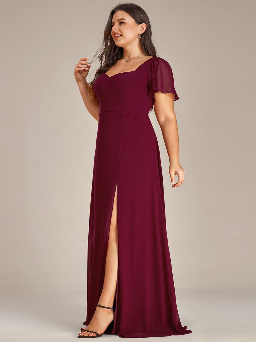 Robe demoiselle d'honneur maxi en mousseline à fente haute de grande taille #Couleur_Bordeaux