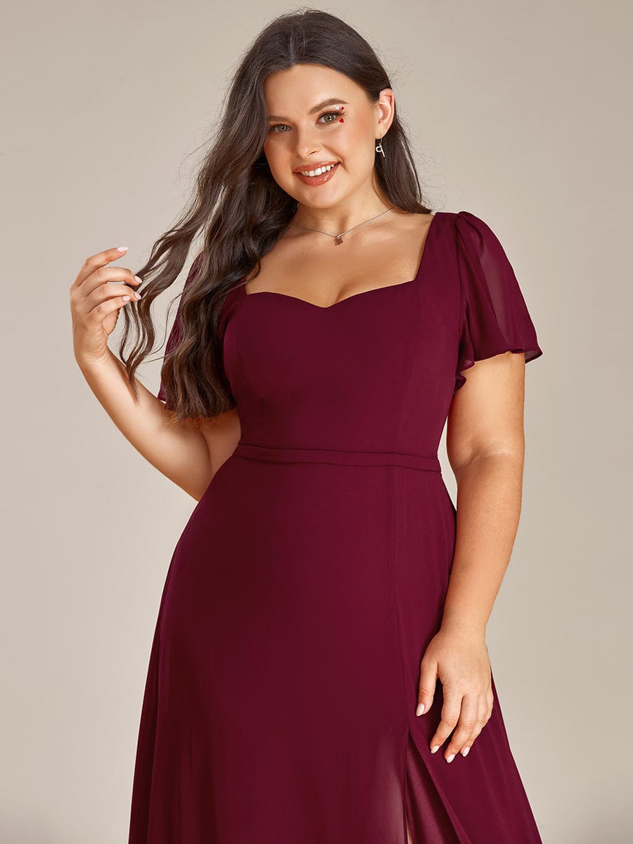 Robe demoiselle d'honneur maxi en mousseline à fente haute de grande taille #Couleur_Bordeaux